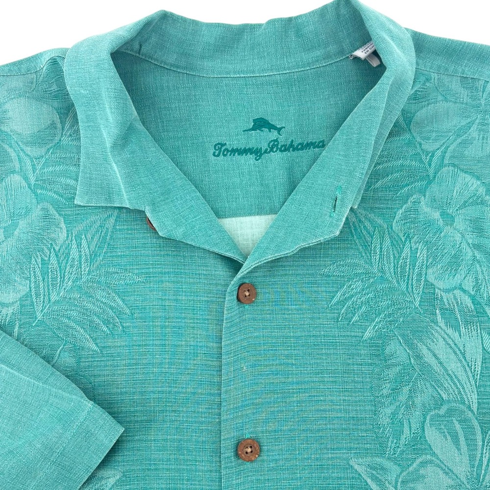 Tommy Bahama Mens 3XLB Silk Teal Floral Jacquard Short Sleeve Camp Shirt 786